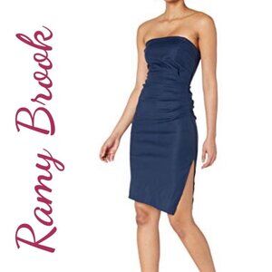 NWT RAMY BROOK HUDSON LINEN STRAPLESS SUMMER COCKTAIL DRESS NAVY BLUE, SIZE 14